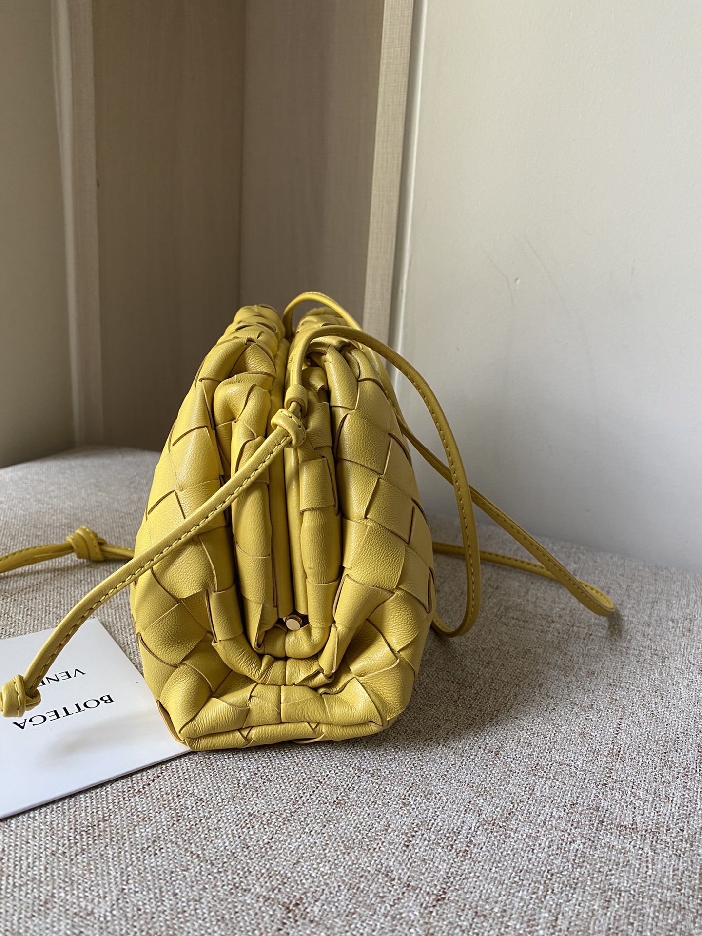 Mini Pouch Intrecciato Leather Clutch Yellow